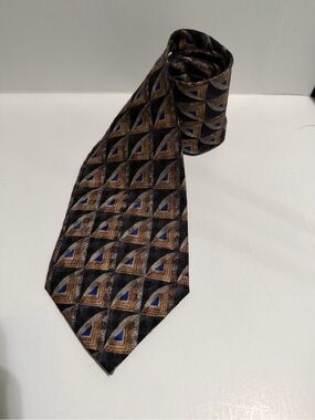 Vintage Tesoro Rosso uoma moda Geometric Pattern Brown & Blue Dress Tie 60", 4"